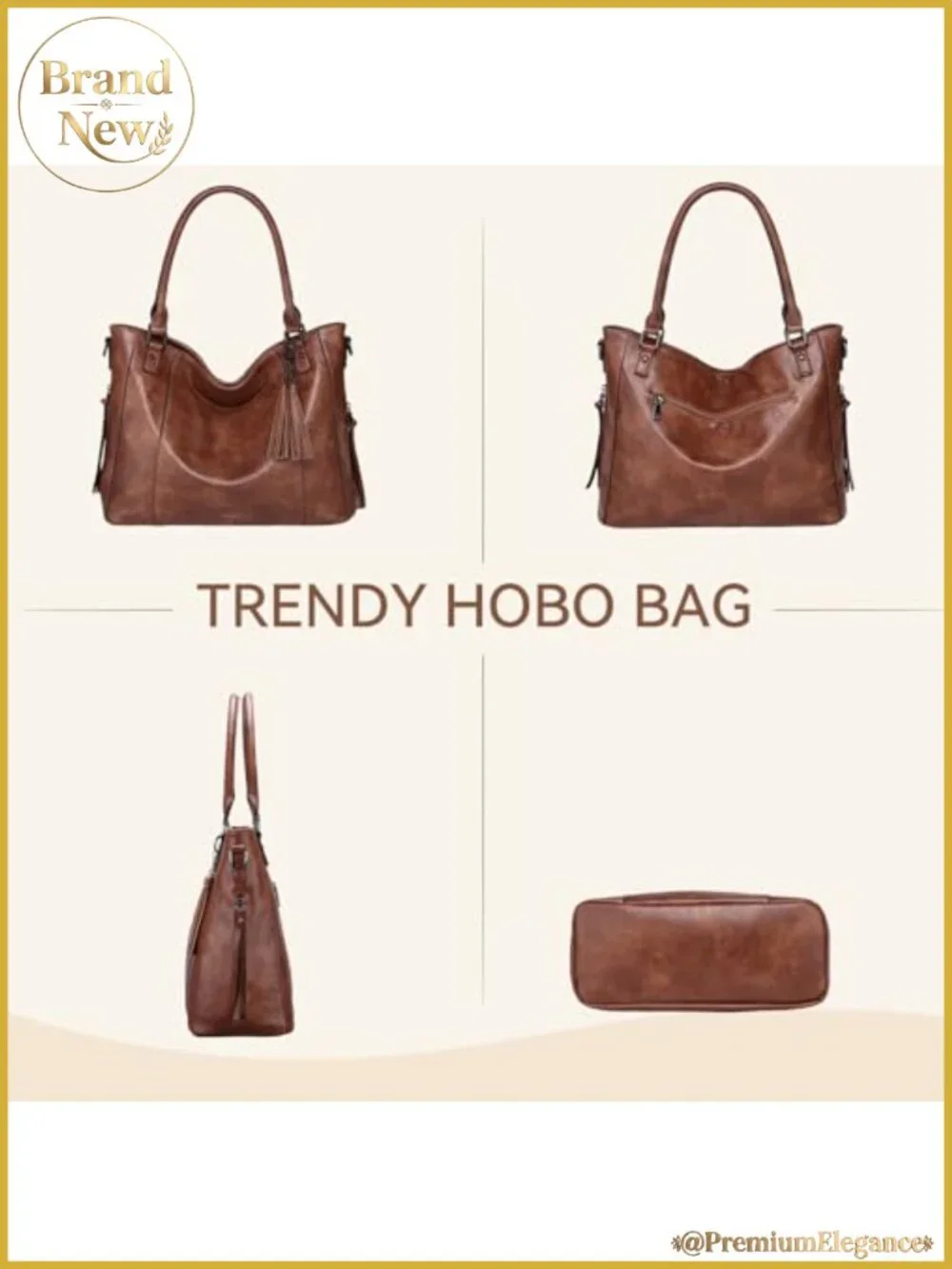 Vegan Leather Hobo Bag with Guitar Strap Tote Purse Slouchy Boho